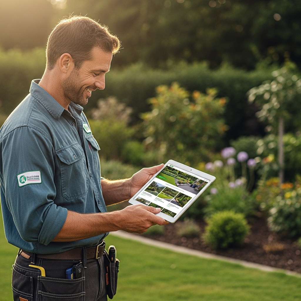 professional landscaper reviewing business on tablet Cozo E4